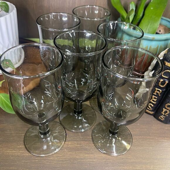 Vintage Mid Century Smoke Glasses Set of 6 - Picture 10 of 10